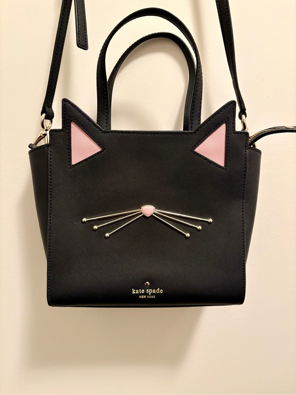 kate spade Black Mini Cat Tote with Pink Accents